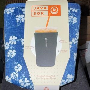 Java Sock Blue Floral Reusable Insulating Beverage Sleeve